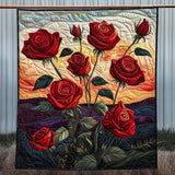 Rose al Tramonto Scarlatto Quilt Artistico da Parete