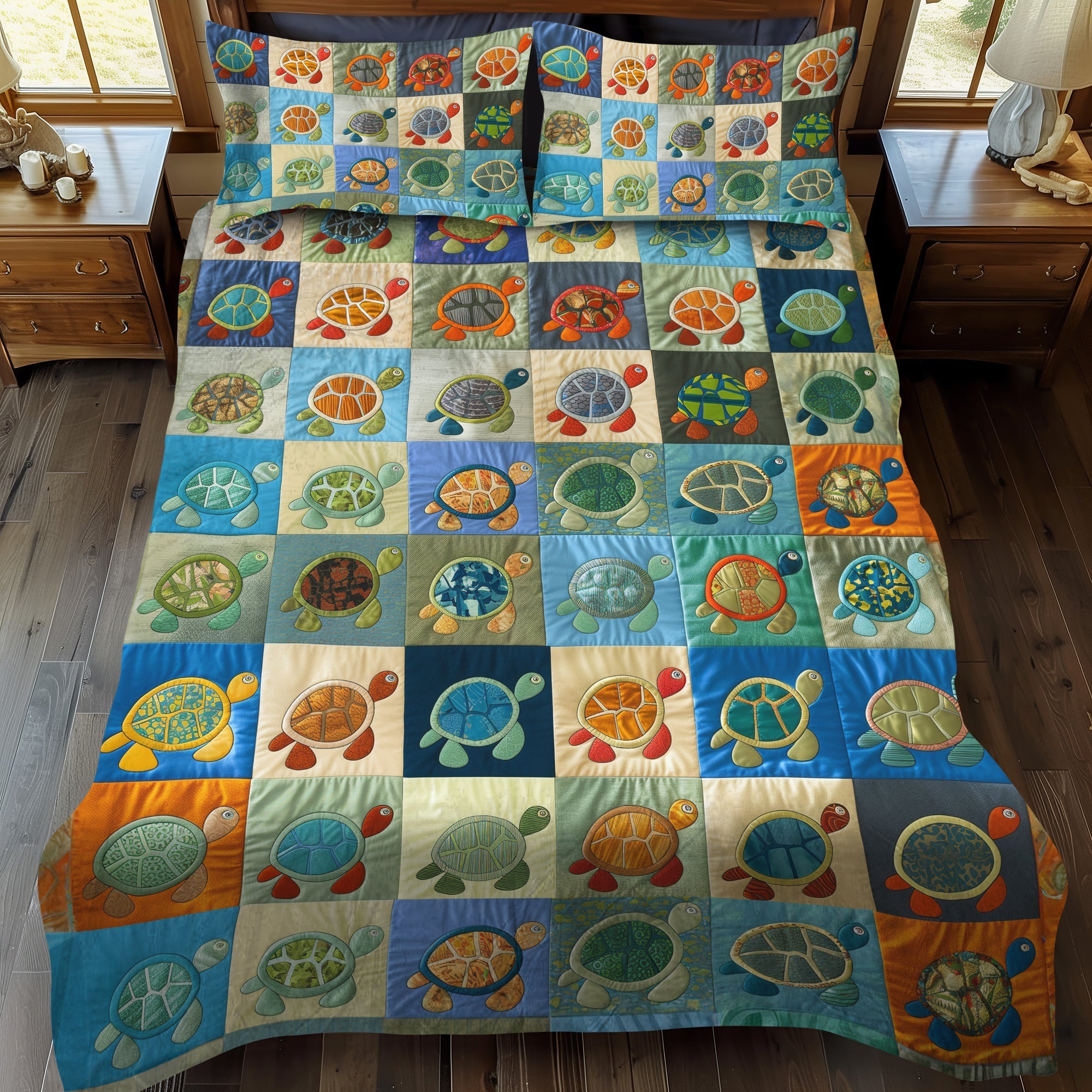 Set di Biancheria da Letto Trapuntata 3 Pezzi Tartaruga del Mare