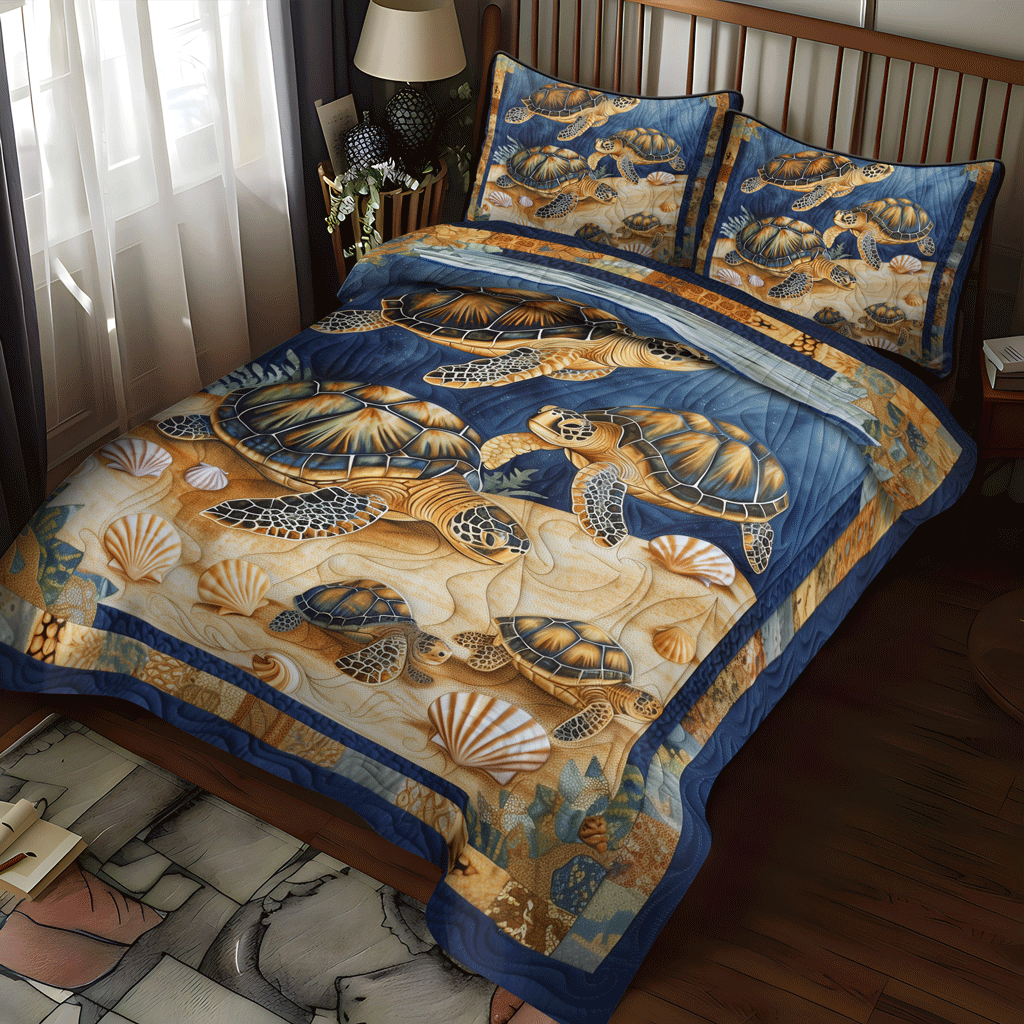 Set di Biancheria da Letto Trapuntata 3 Pezzi Insenatura del Mare della Tartaruga