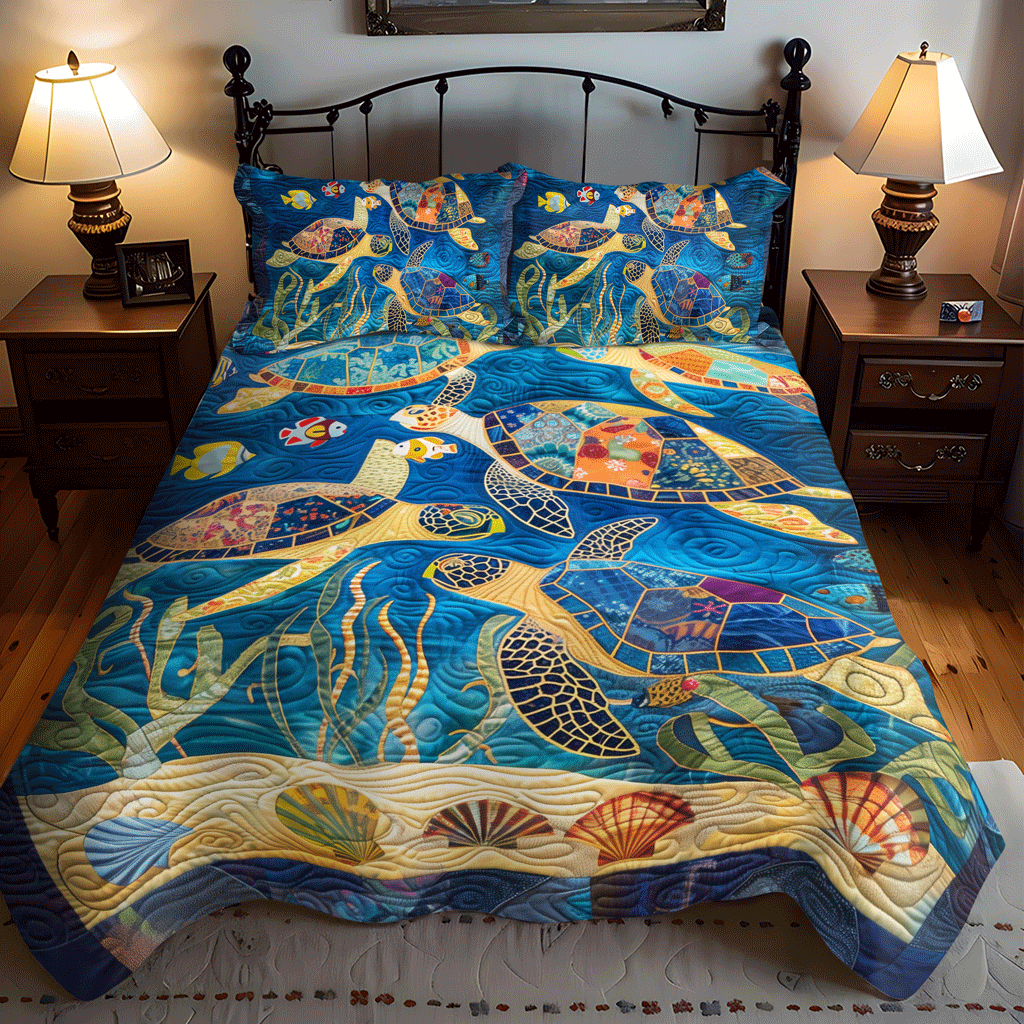 Set di Biancheria da Letto Trapuntata 3 Pezzi Tartaruga del Mare di Gala