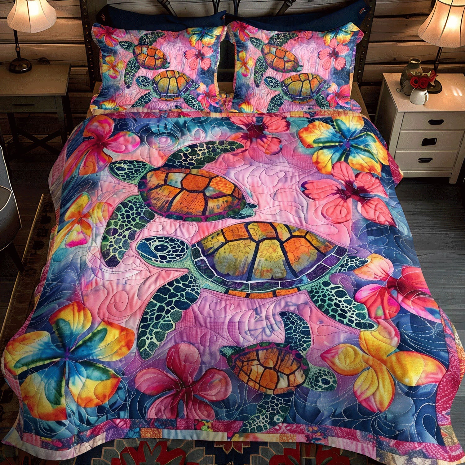Set di Biancheria da Letto Trapuntata 3 Pezzi Santuario del Mare della Tartaruga