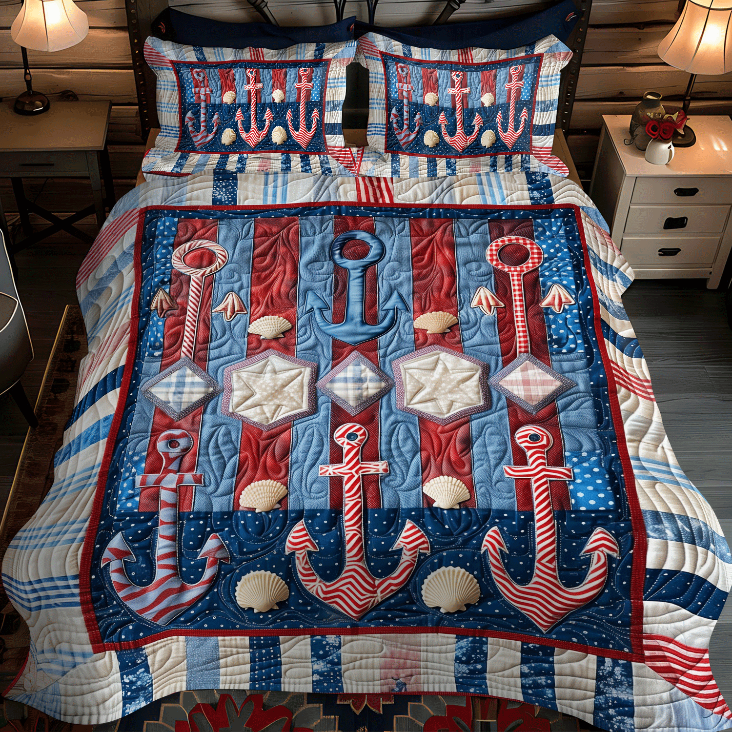 Set di Biancheria da Letto Trapuntata 3 Pezzi Ancore di Seafarer