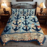 Set di Biancheria da Letto Trapuntata 3 Pezzi Ancore della Riva del Mare