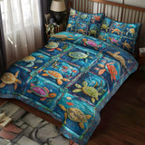 Set di Biancheria da Letto Trapuntata 3 Pezzi Rifugio della Riva del Mare della Tartaruga