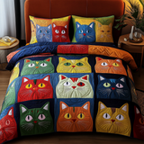 Set di Biancheria da Letto Trapuntata 3 Pezzi Gatto Silenzioso