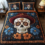 Set di Biancheria da Letto Trapuntata 3 Pezzi Teschio Fioritura