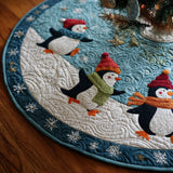 Pinguino sulla Pista Copri Base per Albero di Natale Trapuntato