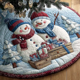 Baita della Famiglia di Neve Copri Base per Albero di Natale Trapuntato
