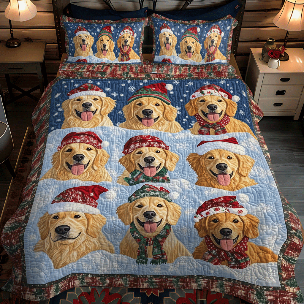 Set di Biancheria da Letto Trapuntata 3 Pezzi Cucciolo Dorato della Neve