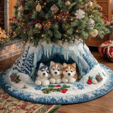 Branco di Husky tra la Neve Copri Base per Albero di Natale Trapuntato