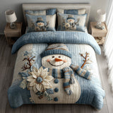 Set di Biancheria da Letto Trapuntata 3 Pezzi Pupazzo di Neve Blu