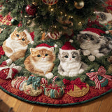 Natale del Gatto tra la Neve Copri Base per Albero di Natale Trapuntato