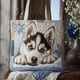Cucciolo di Husky tra la Neve Borsa Tote Trapuntata