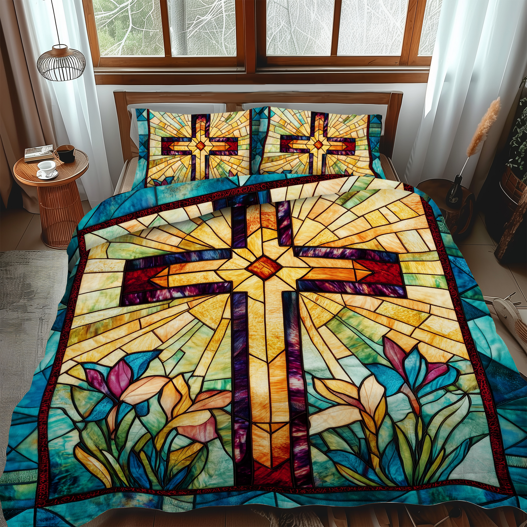 Set di Biancheria da Letto Trapuntata 3 Pezzi Croce di Spiritual