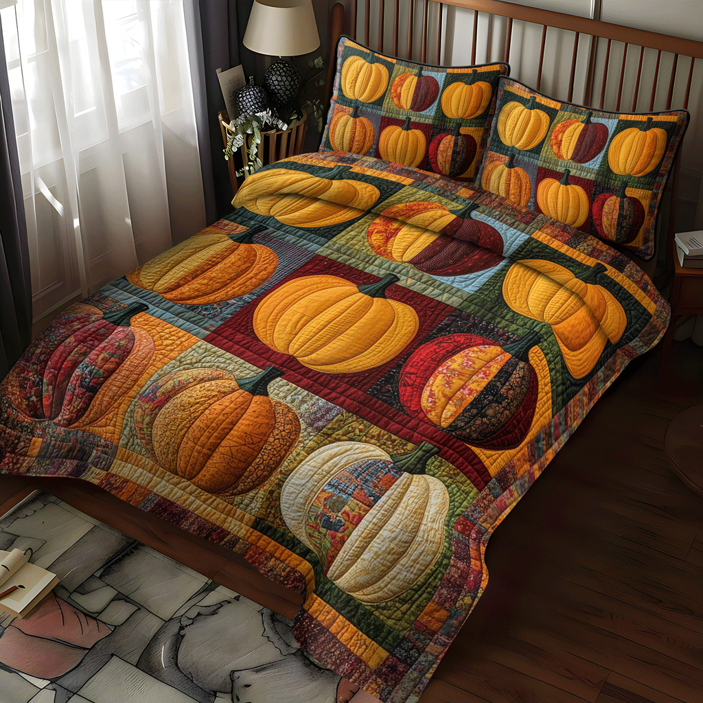 Set di Biancheria da Letto Trapuntata 3 Pezzi Zucca Spettrale