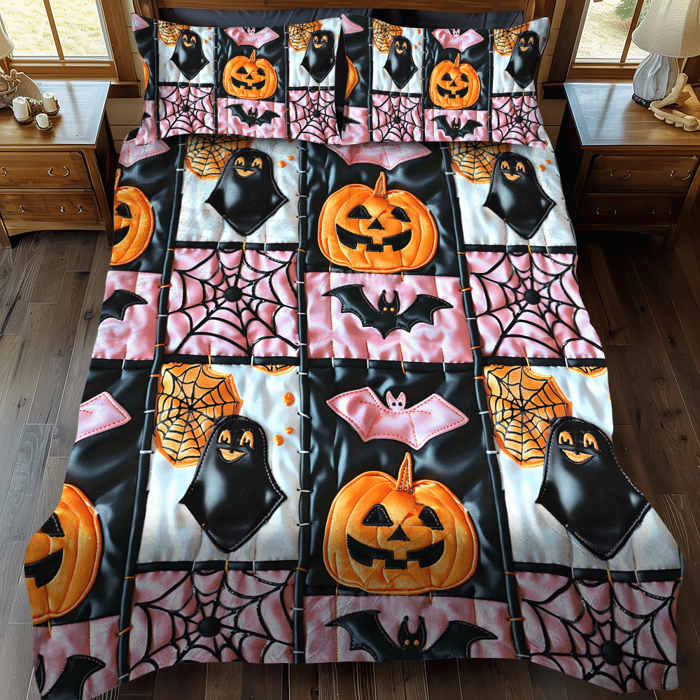 Set di Biancheria da Letto Trapuntata 3 Pezzi Scheletro Spettrale di Halloween