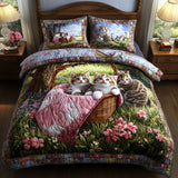 Set di Biancheria da Letto Trapuntata 3 Pezzi Gattini della Primavera