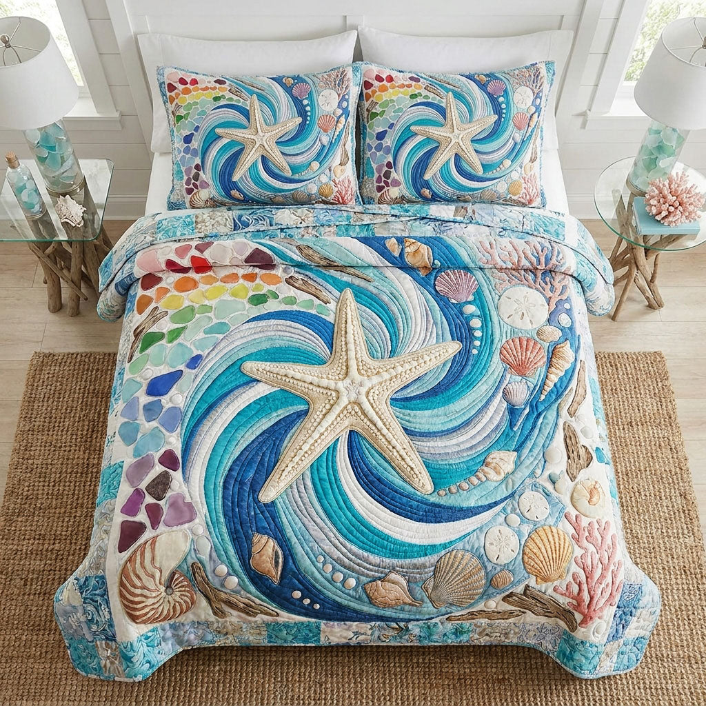 Set di Biancheria da Letto Trapuntata 3 Pezzi Porto di Starfish
