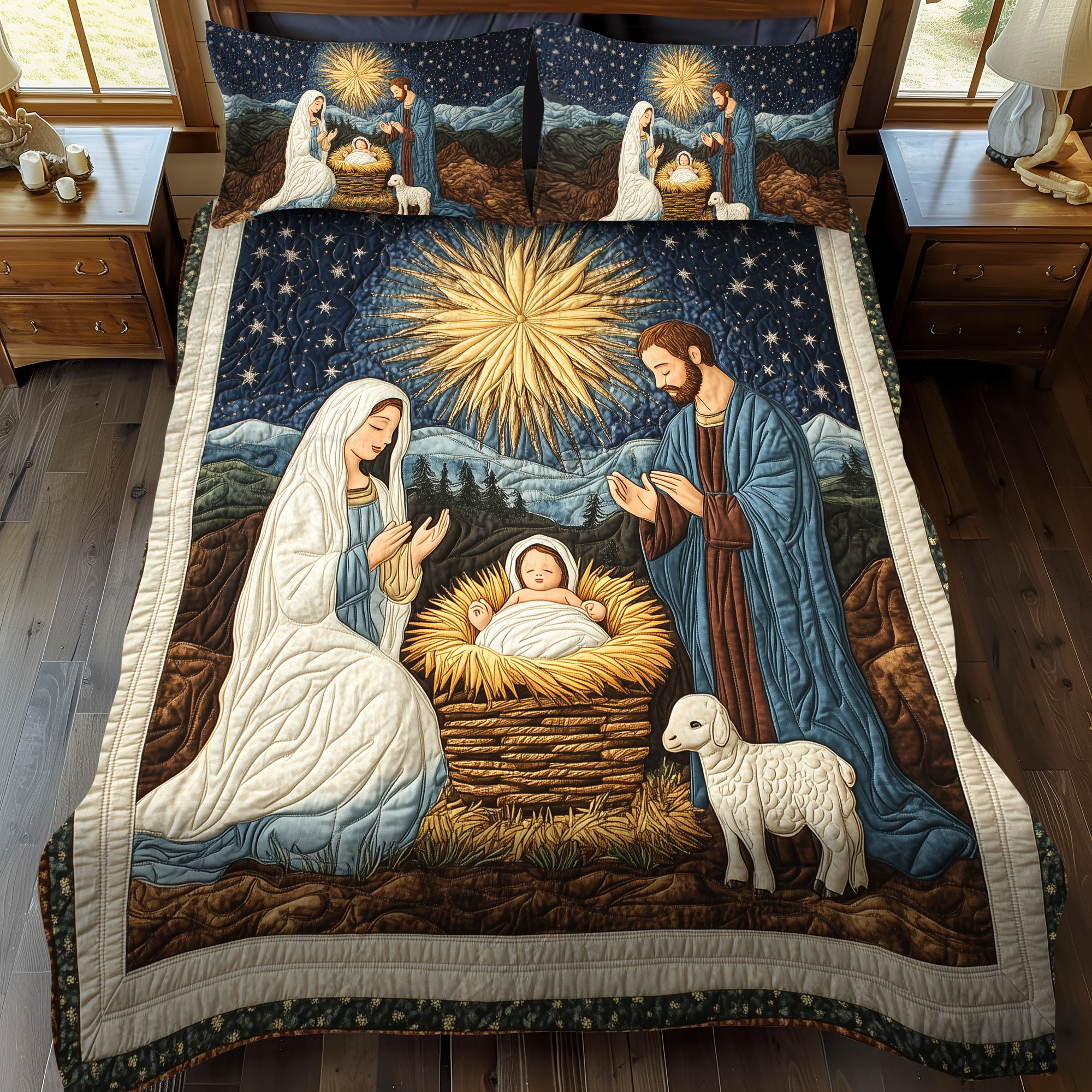 Set di Biancheria da Letto Trapuntata 3 Pezzi Meraviglia Stellata di Nativity