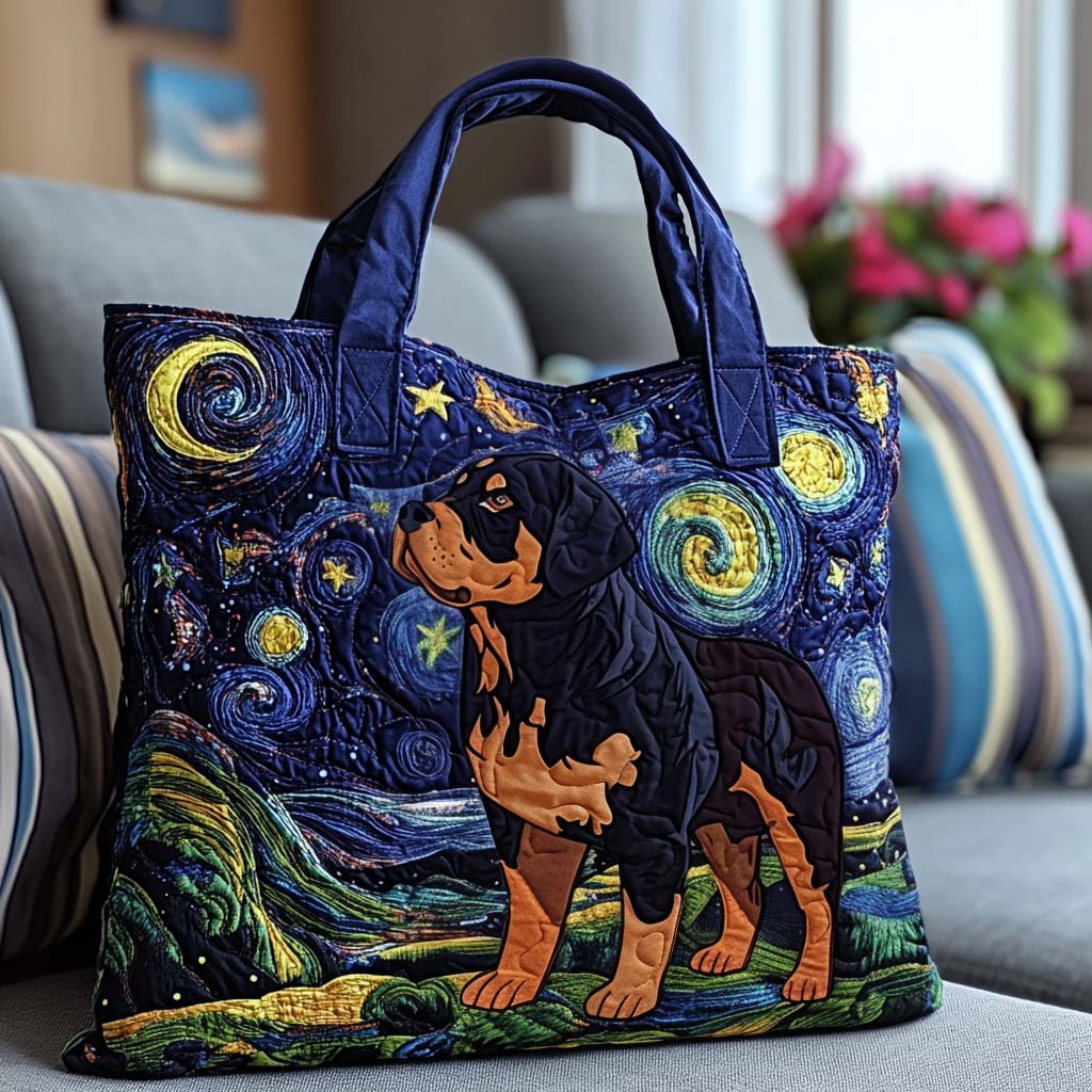 Cane nella Notte Stellata Borsa Tote Trapuntata