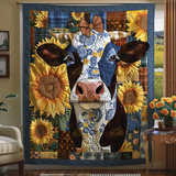 Mucca Chic con Papillon e Girasoli Coperta Trapuntata