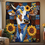 Patchwork di Mucche e Girasoli Coperta Trapuntata