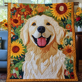 Golden Retriever tra i Girasoli Coperta Trapuntata