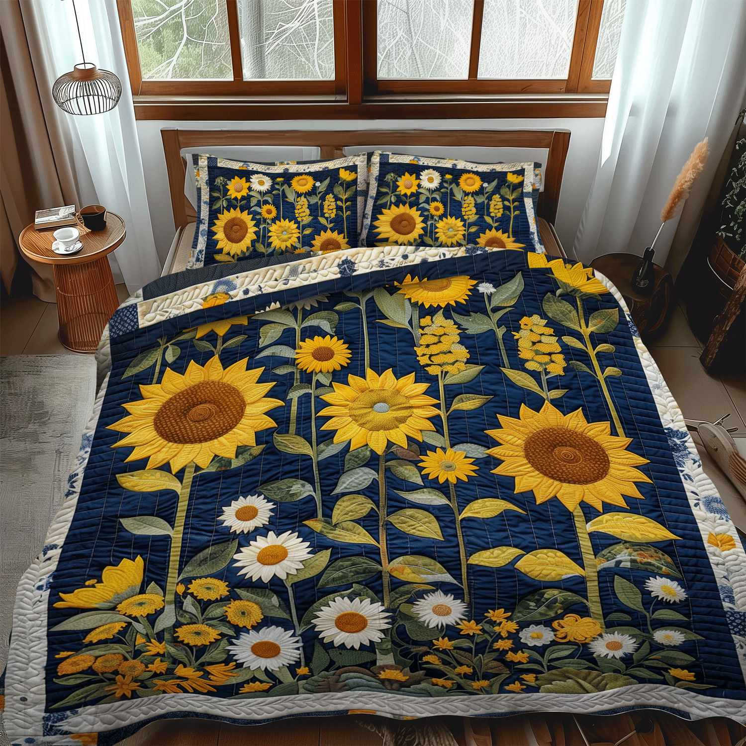 Set di Biancheria da Letto Trapuntata 3 Pezzi Splendore del Girasole