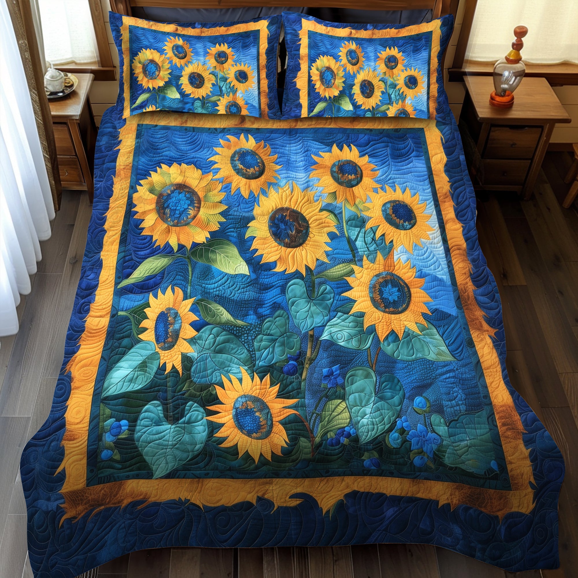 Set di Biancheria da Letto Trapuntata 3 Pezzi Serenità del Girasole