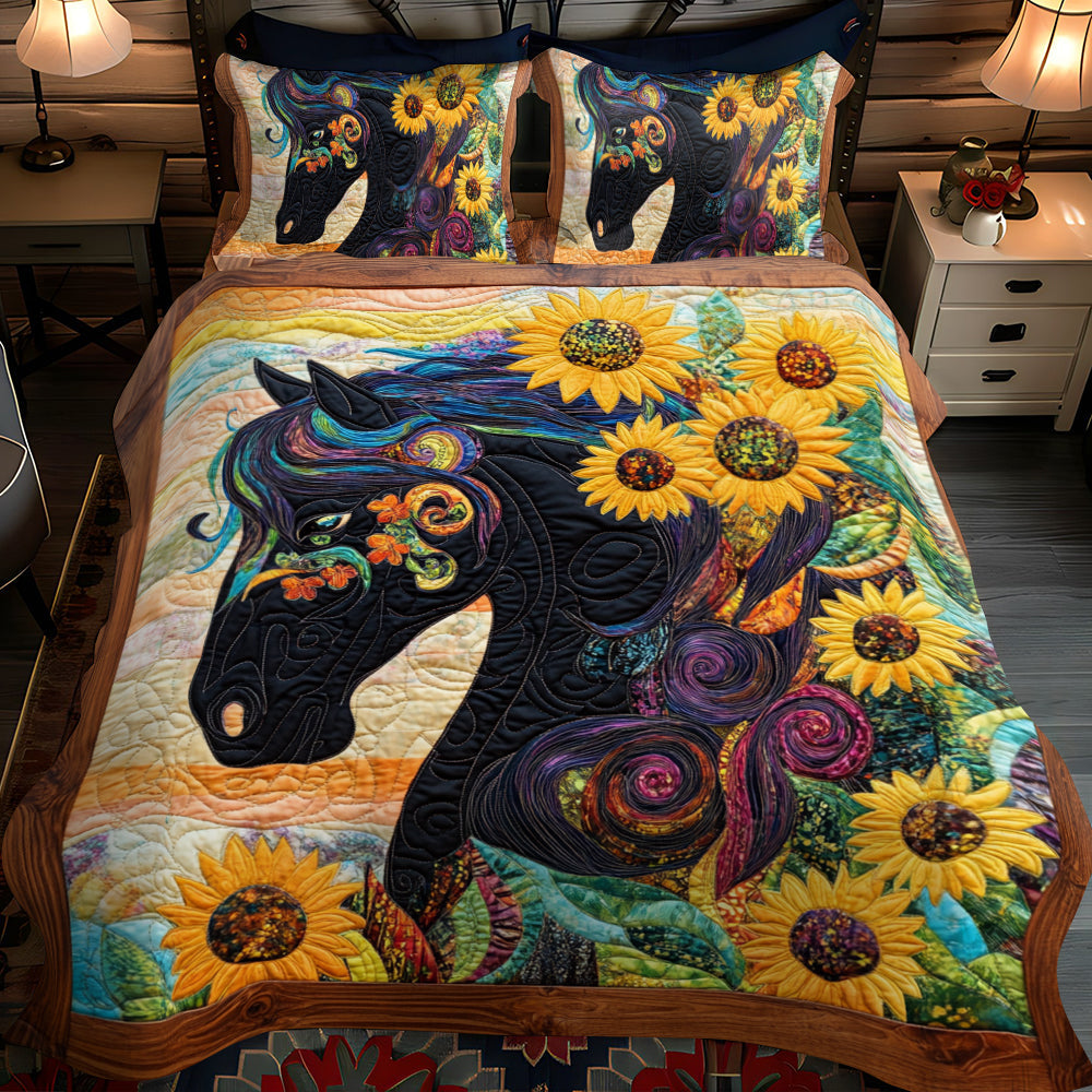 Set di Biancheria da Letto Trapuntata 3 Pezzi Cavallo Nero del Girasole
