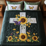 Set di Biancheria da Letto Trapuntata 3 Pezzi Farfalla del Girasole della Croce