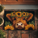 Mucca delle Highland tra i Girasoli Zerbino