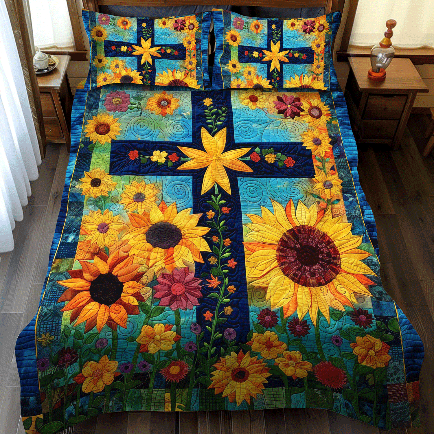 Set di Biancheria da Letto Trapuntata 3 Pezzi Croce Assolata