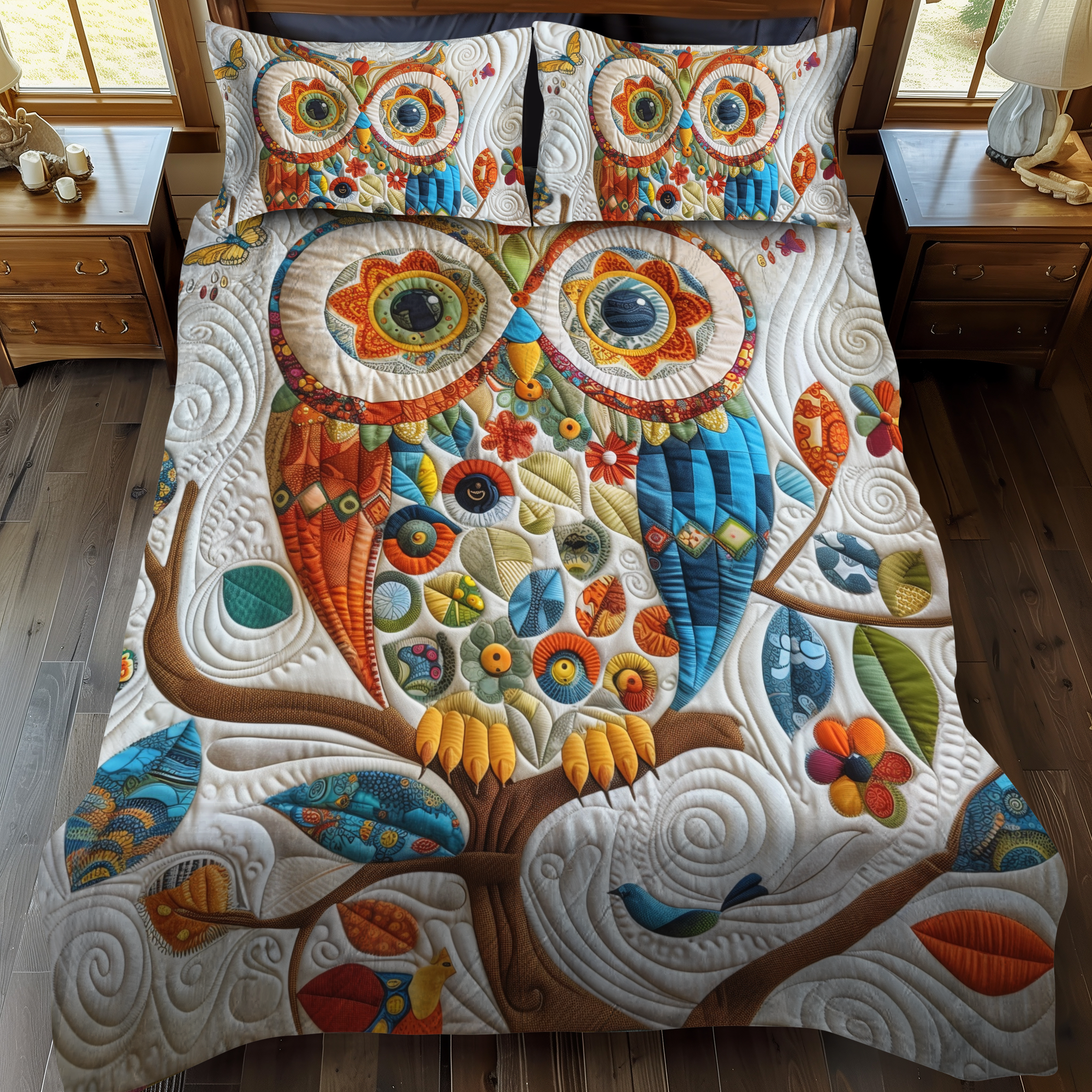 Set di Biancheria da Letto Trapuntata 3 Pezzi Gufo Dolce