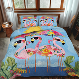 Set di Biancheria da Letto Trapuntata 3 Pezzi Fenicottero Dolce
