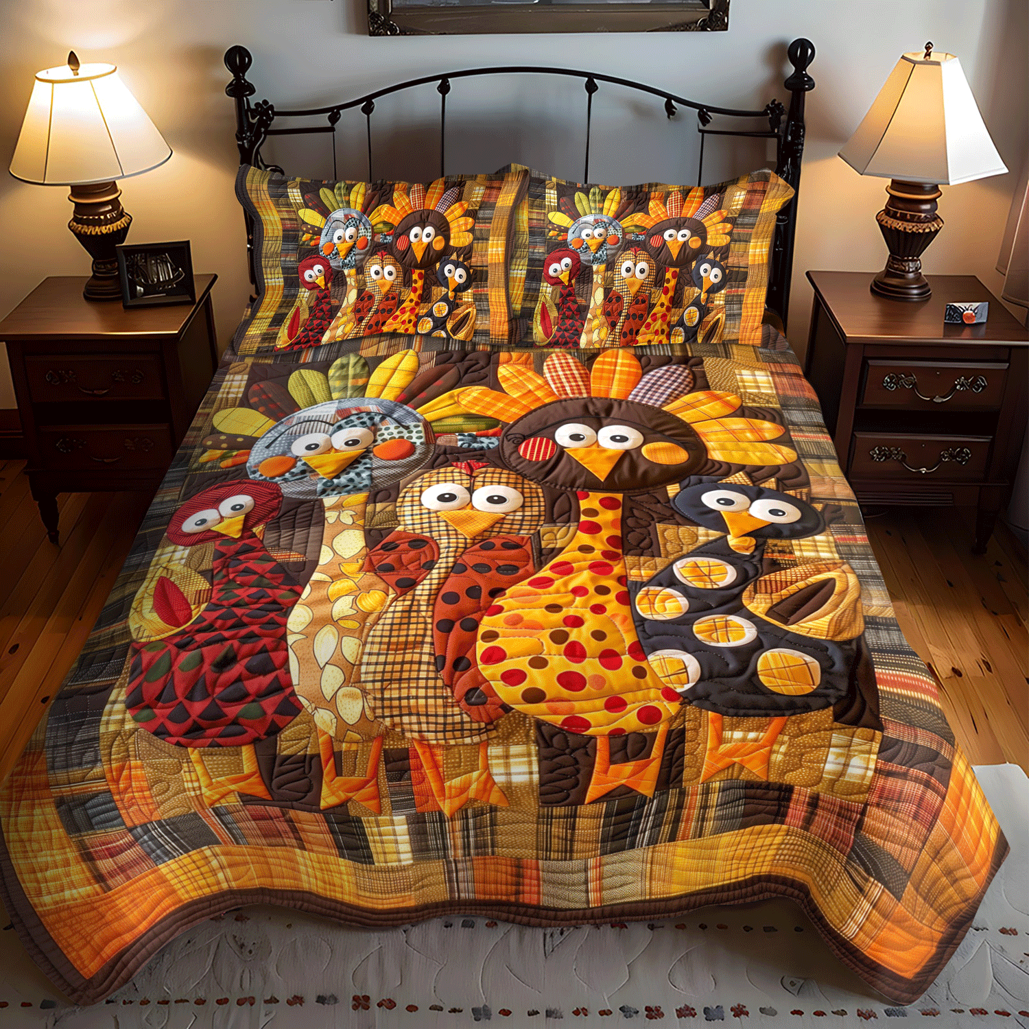 Set di Biancheria da Letto Trapuntata 3 Pezzi Famiglia di Thanksgiving