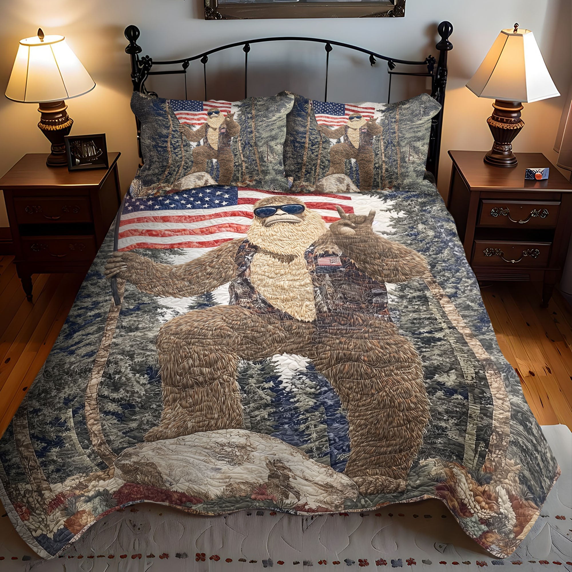 Set di Biancheria da Letto Trapuntata 3 Pezzi Patriottico Footprint