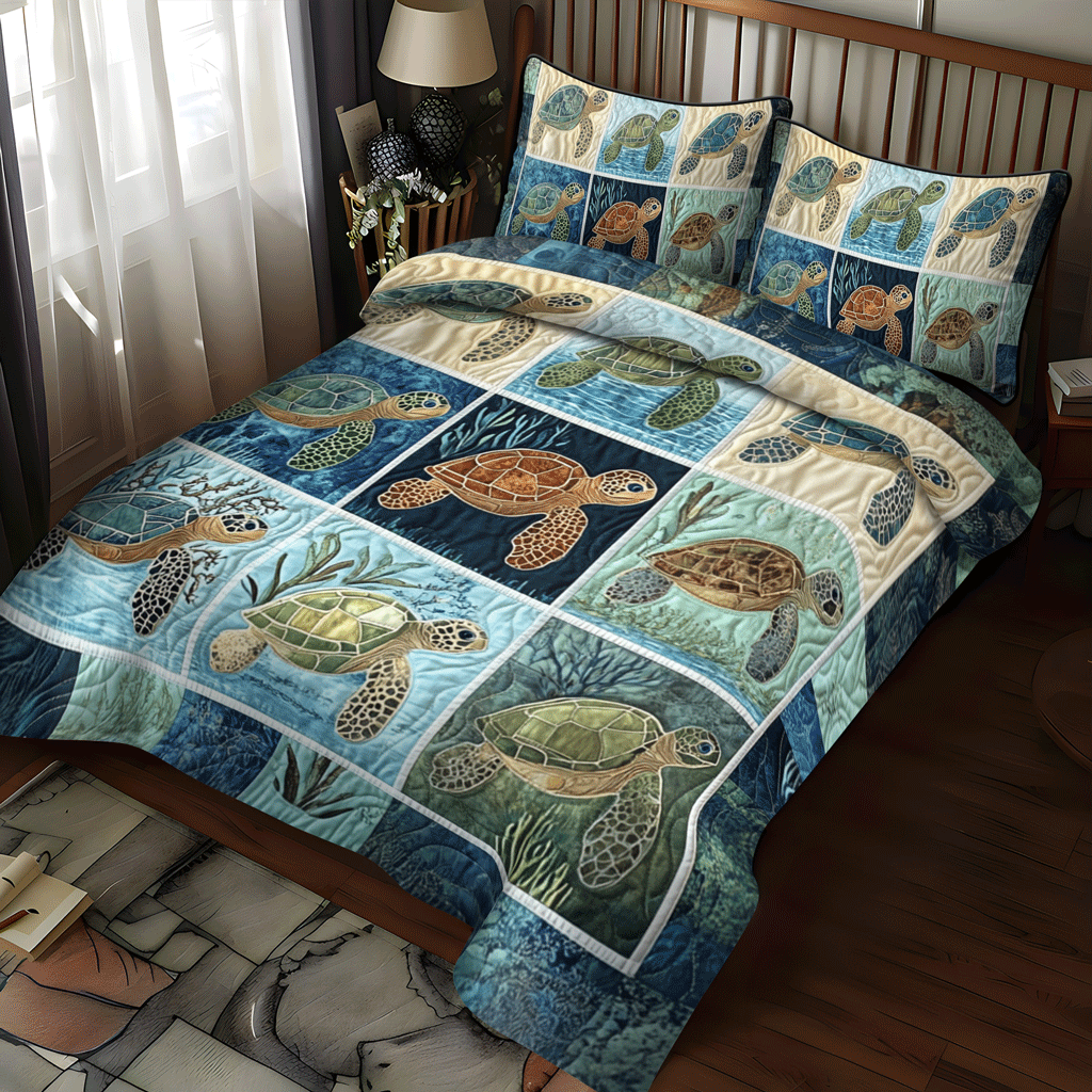 Set di Biancheria da Letto Trapuntata 3 Pezzi Tranquillità di Marea