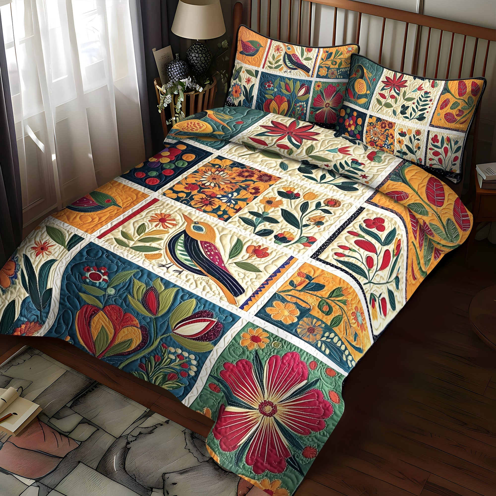 Set di Biancheria da Letto Trapuntata 3 Pezzi Eterno Fioriture