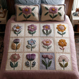 Set di Biancheria da Letto Trapuntata 3 Pezzi Fiori Minuscoli