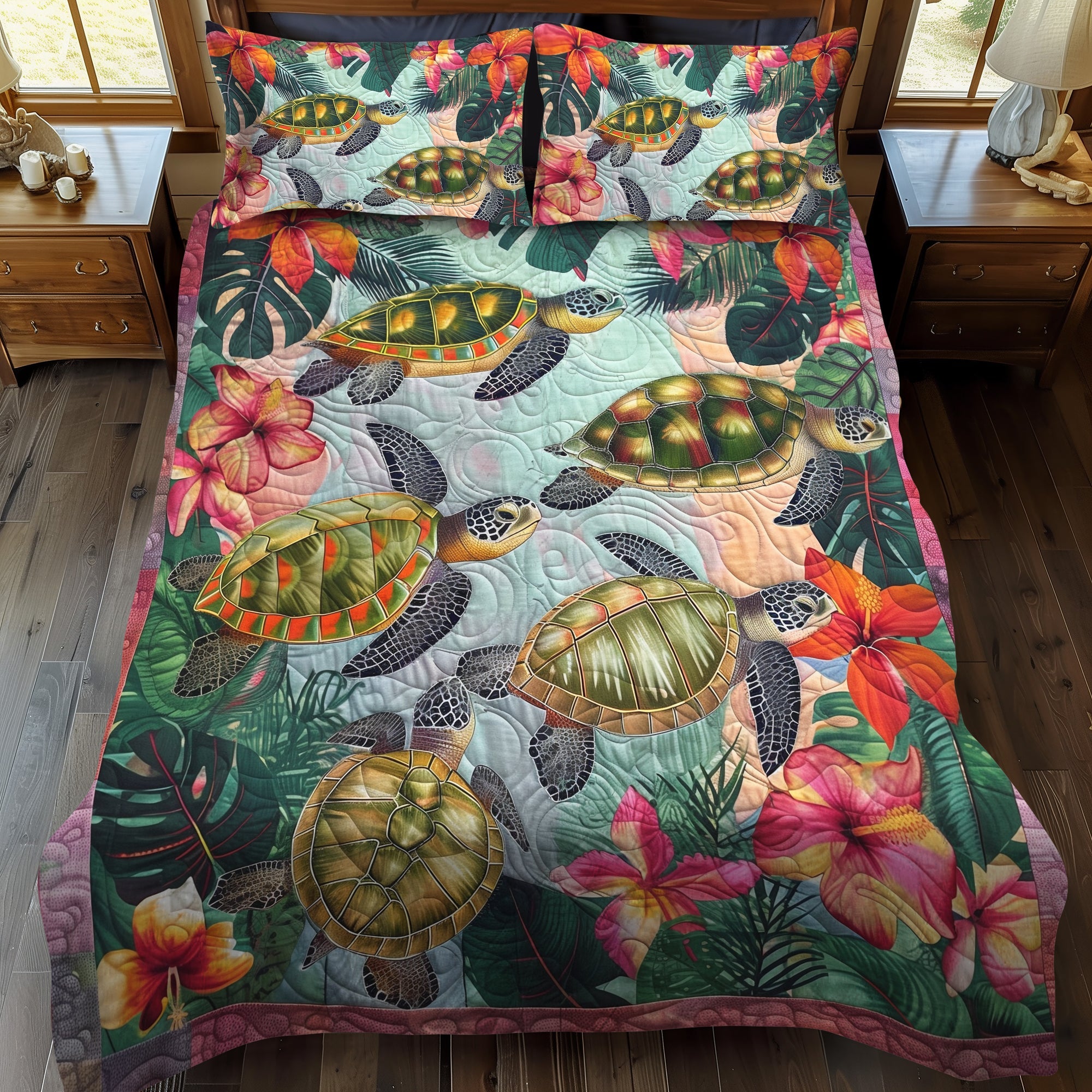 Set di Biancheria da Letto Trapuntata 3 Pezzi Maree Tropicali