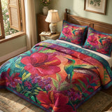 Set di Biancheria da Letto Trapuntata 3 Pezzi Ibisco Tropicale
