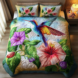 Set di Biancheria da Letto Trapuntata 3 Pezzi Colibrì Tropicale