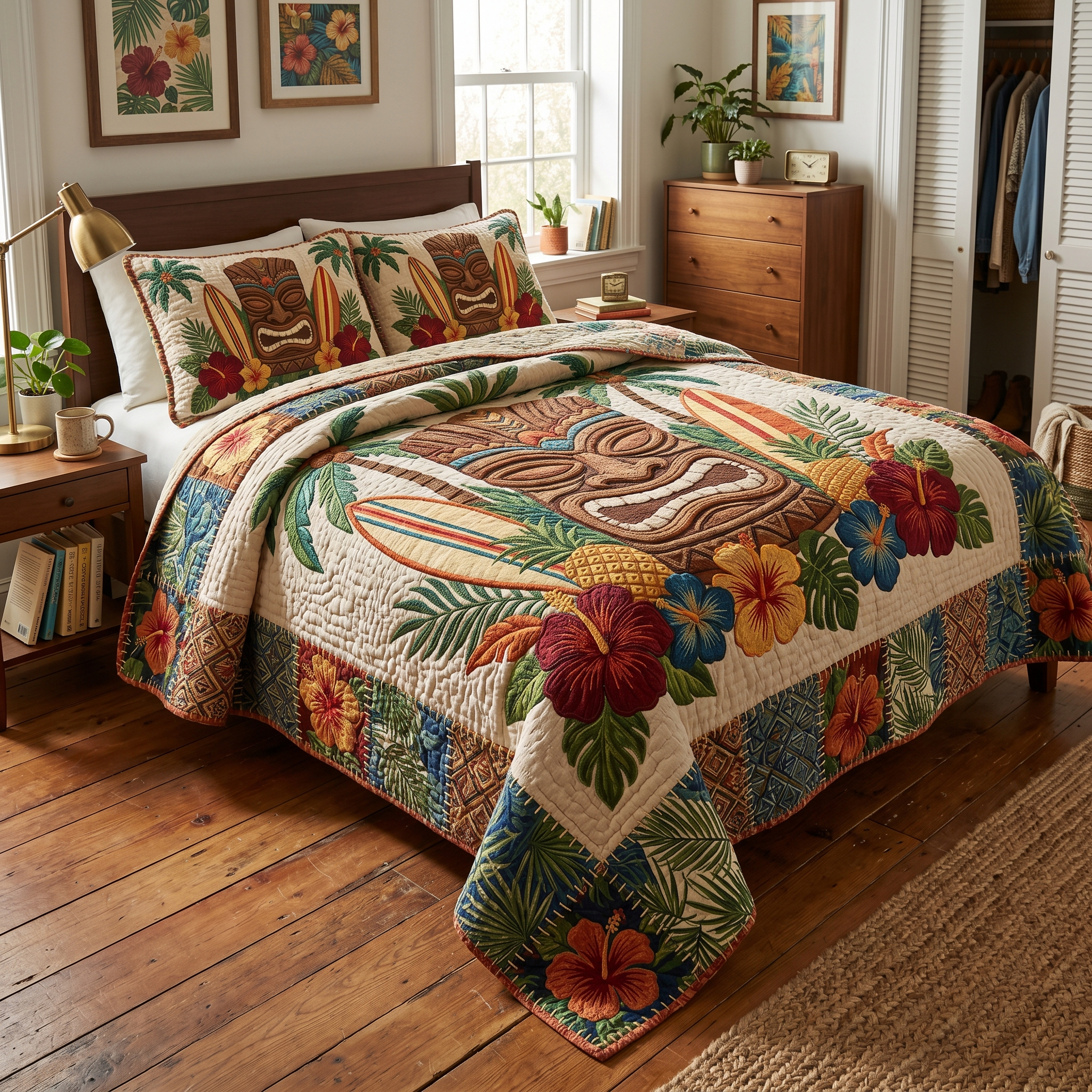 Set di Biancheria da Letto Trapuntata 3 Pezzi Tiki Tropicale