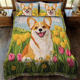 Set di Biancheria da Letto Trapuntata 3 Pezzi Corgi del Tulipano della Beatitudine di With