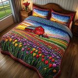 Set di Biancheria da Letto Trapuntata 3 Pezzi Tulipani e Trattori
