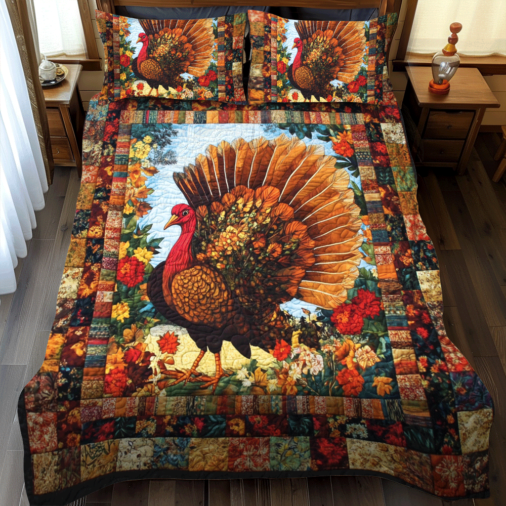 Set di Biancheria da Letto Trapuntata 3 Pezzi Fascino del Tacchino di Thanksgiving