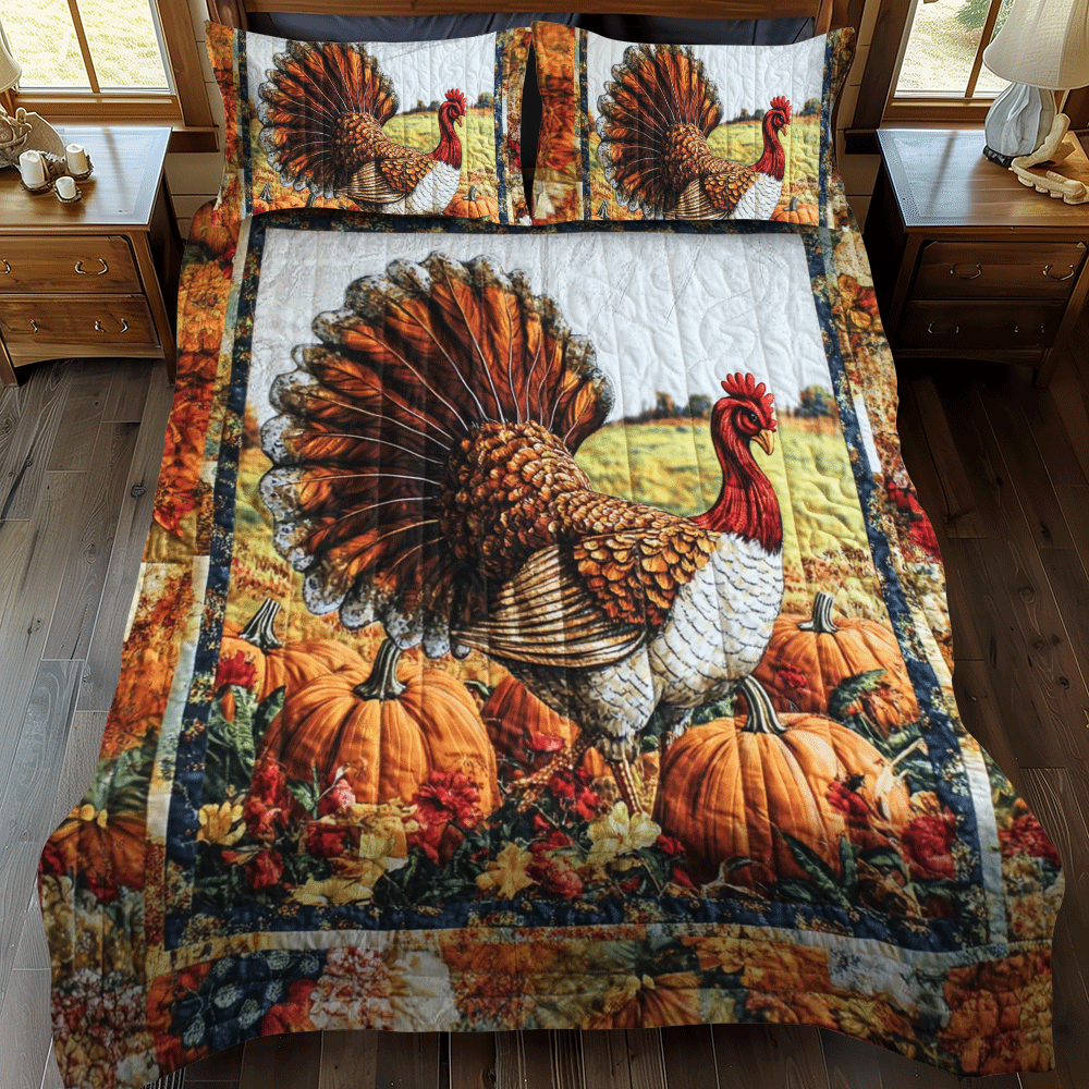 Set di Biancheria da Letto Trapuntata 3 Pezzi Tacchino Festivo di Thanksgiving