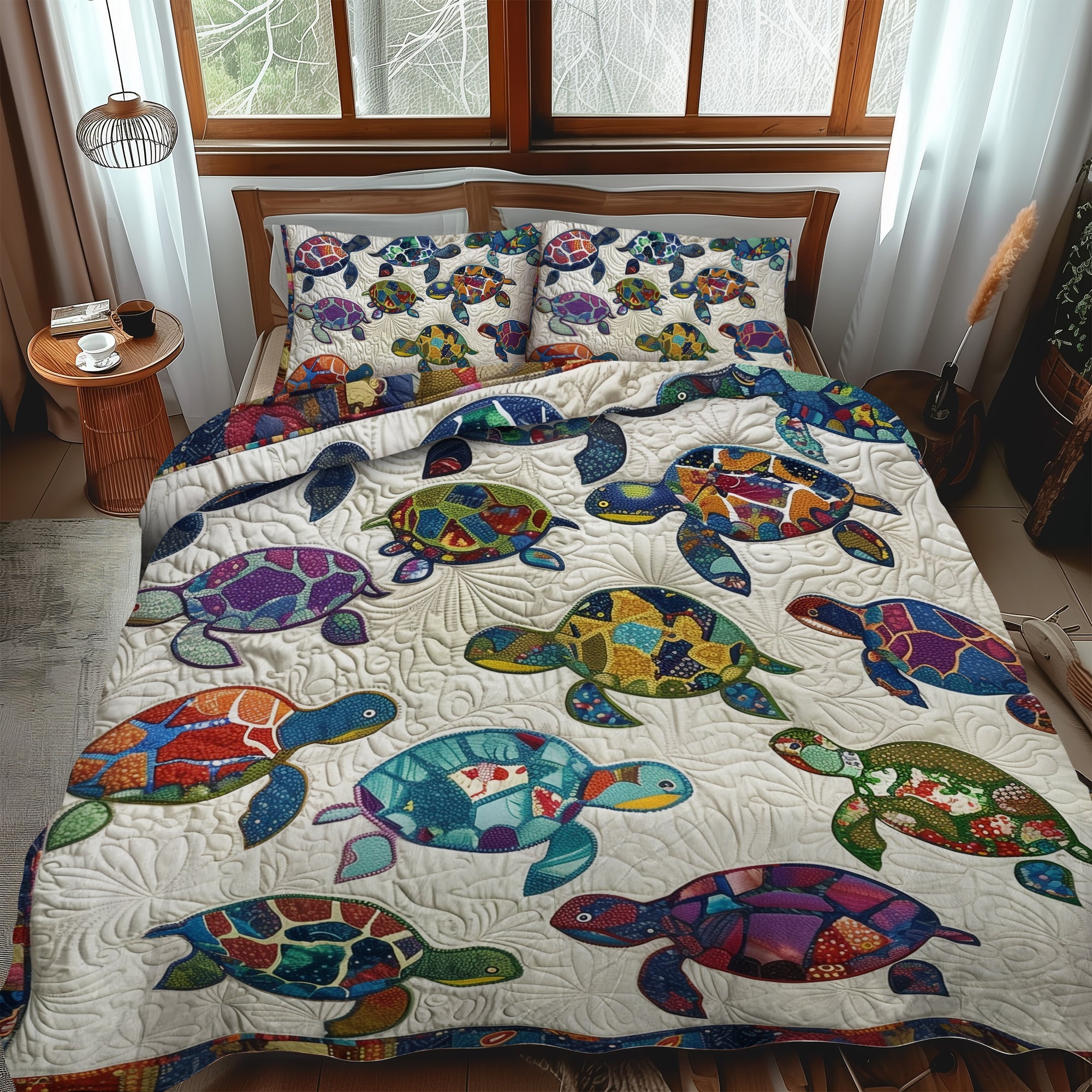 Set di Biancheria da Letto Trapuntata 3 Pezzi Oasi della Tartaruga