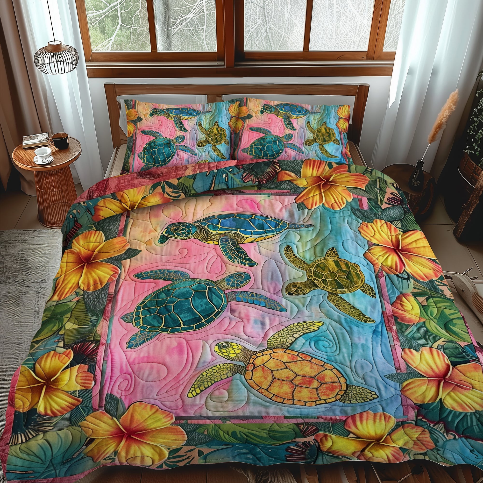 Set di Biancheria da Letto Trapuntata 3 Pezzi Barriera Corallina della Tartaruga di Relaxation